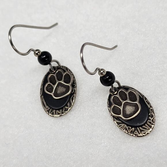 Layered Oval Paw Earrings - Picture 3 of 3